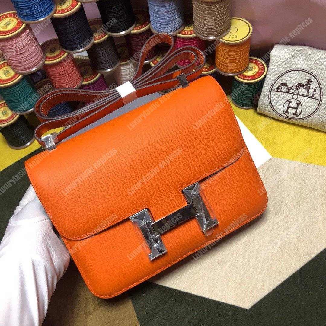 H**mes constance 18 bag epsom orange palladium-hardware