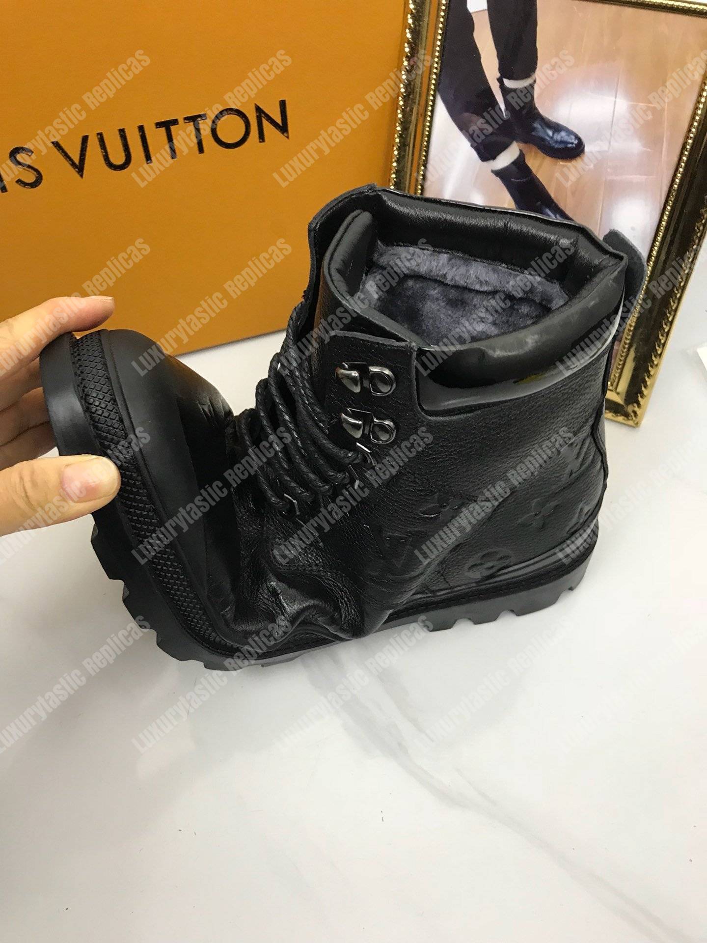 LV Leather Monogram Ankle Boots Black