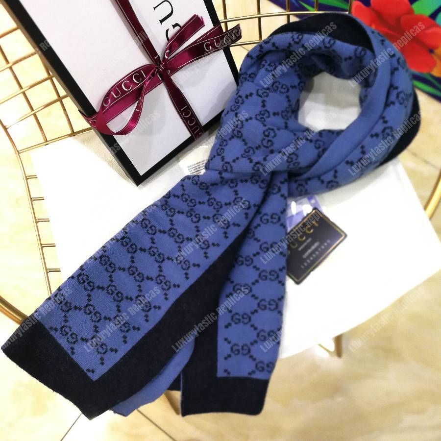 G*u*i monogram gg wool scarf blue