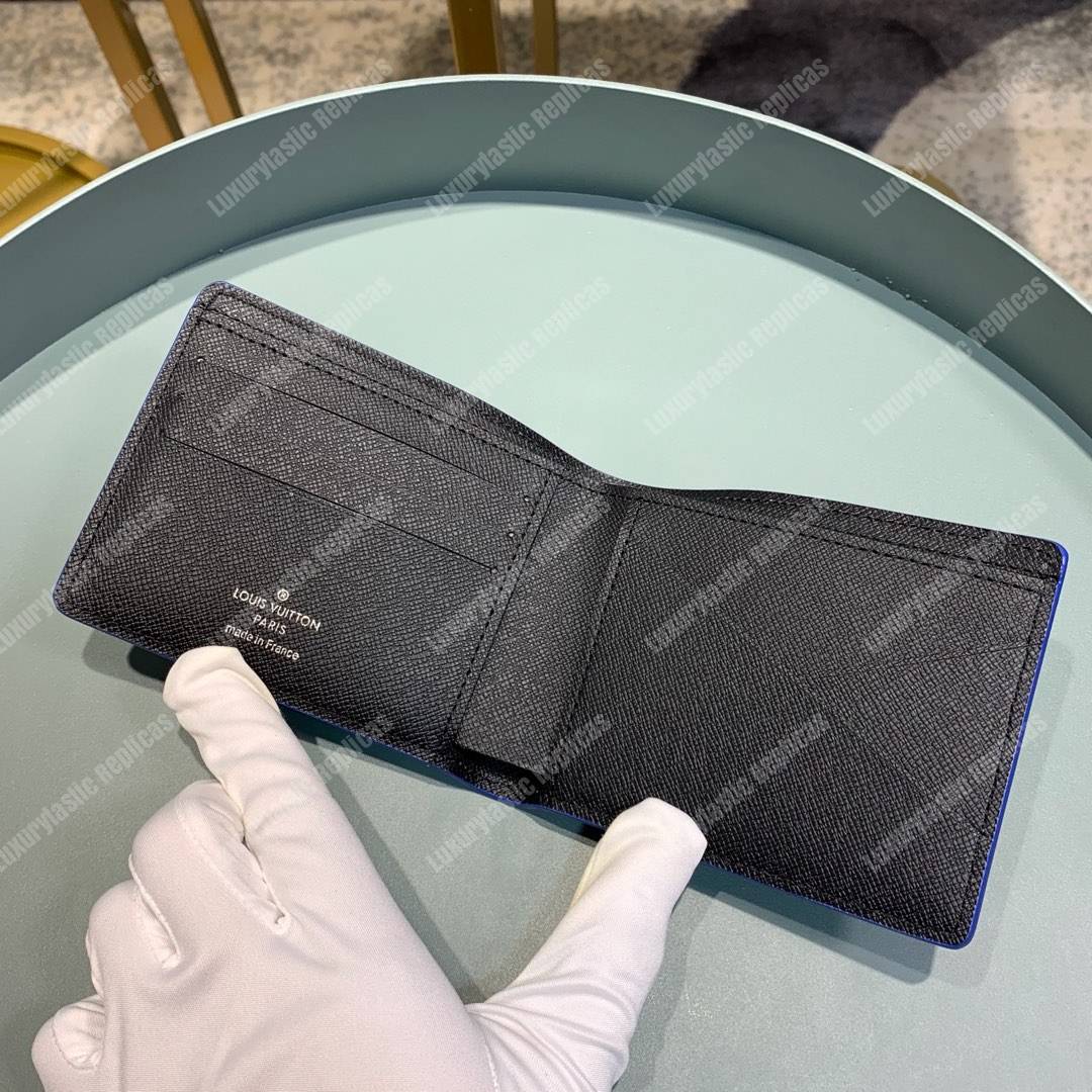 LV Multiple Wallet Taiga Leather Blue Trim