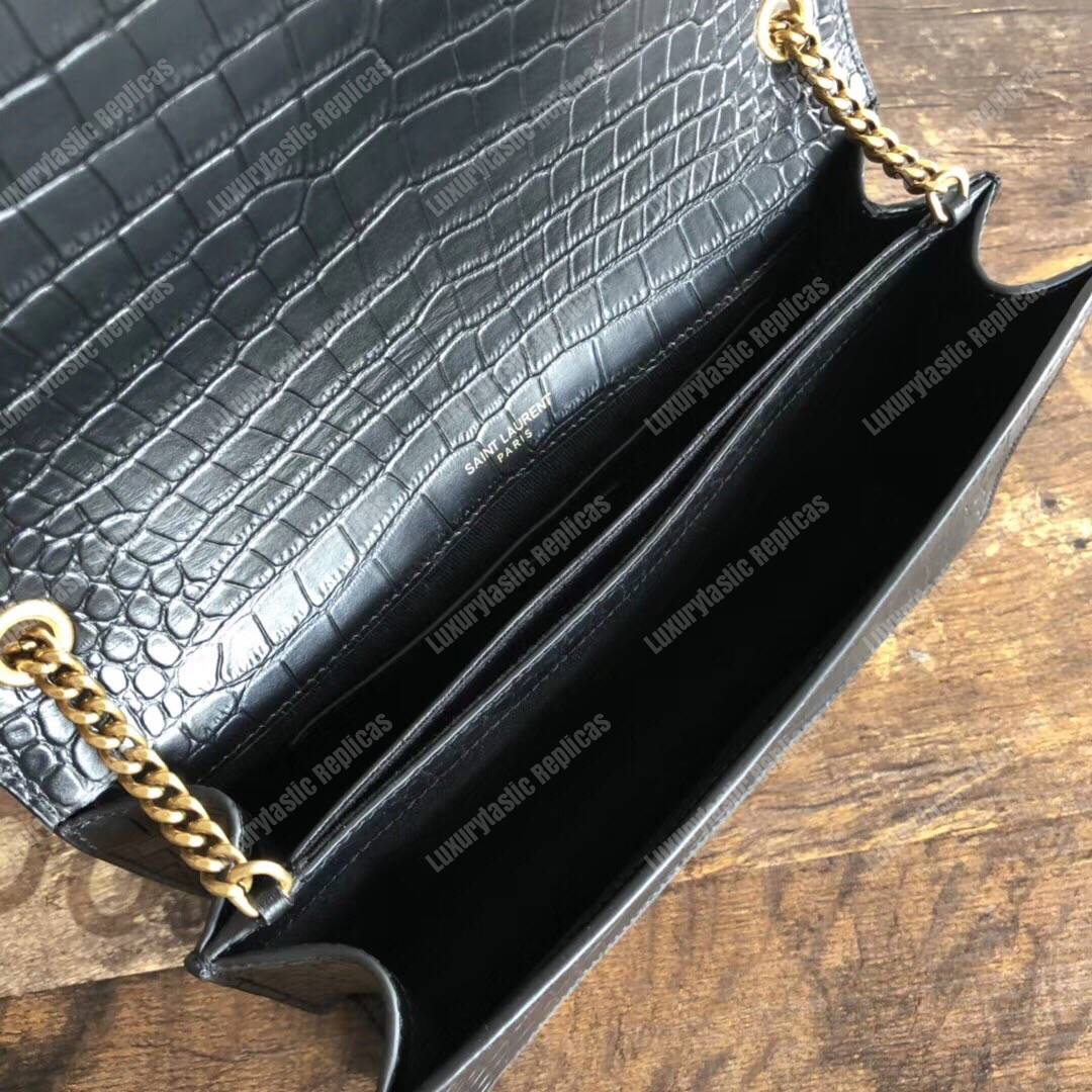 Saint Laurent Sunset Medium In Black Crocodile