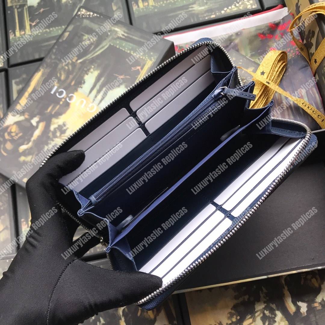 G*u*i blue zip around wallet with ny yankees™ patch