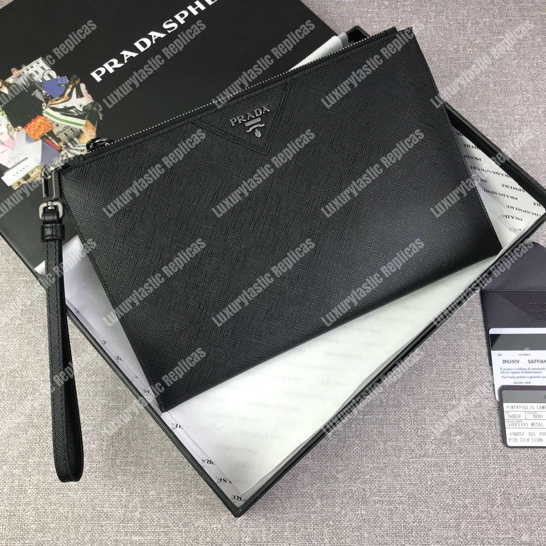 Pra*a saffiano leather pouch black