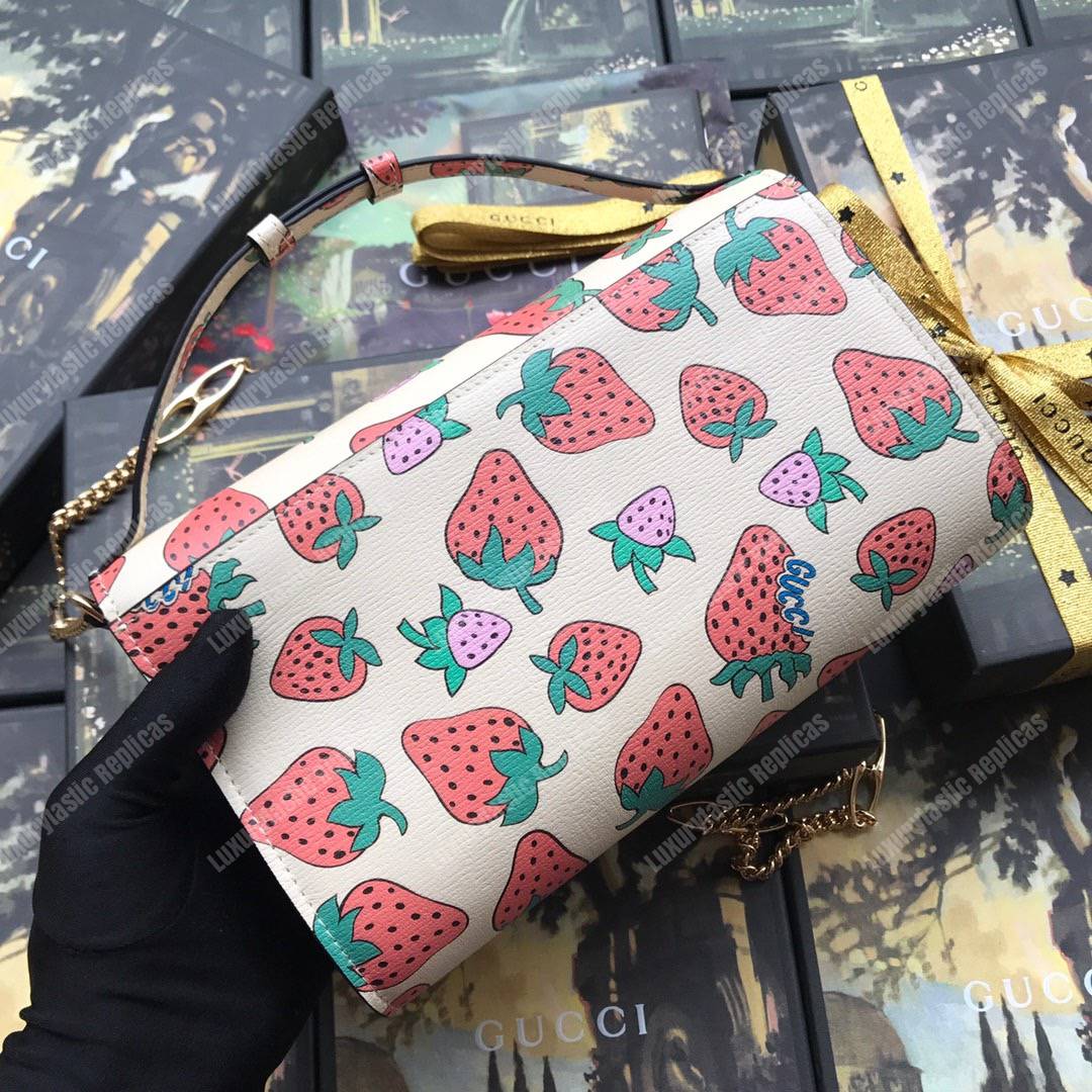 G*u*i zumi strawberry print smooth leather small shoulder bag