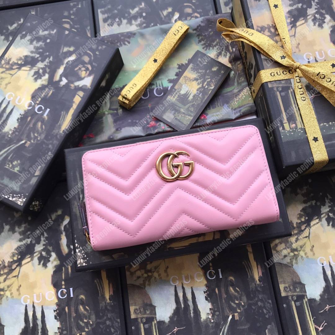 G*u*i gg marmont zip around wallet chevron pink