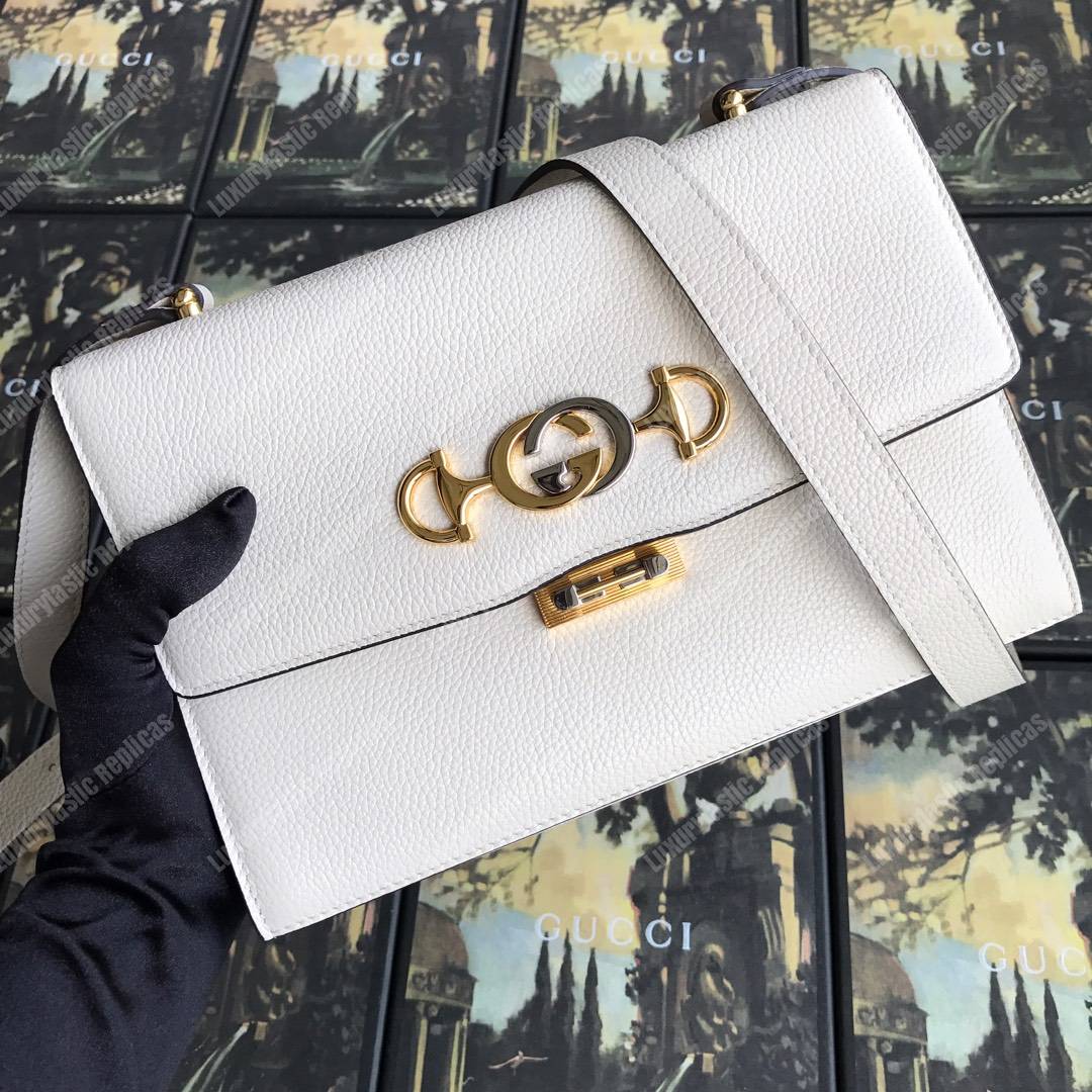 G*u*i zumi grainy leather small shoulder bag white