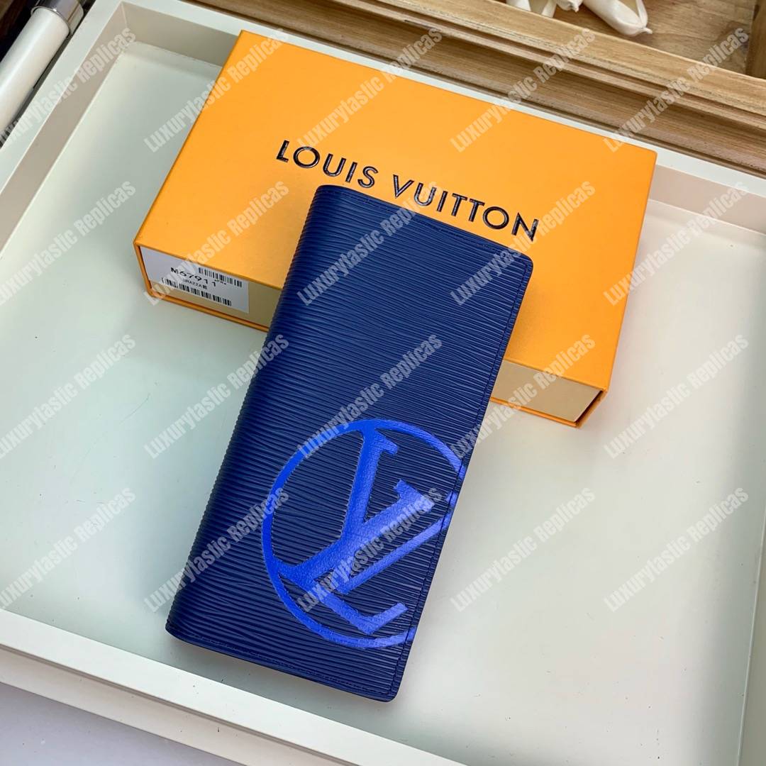 LV Brazza Wallet Epi Leather Marine Bleu Initials