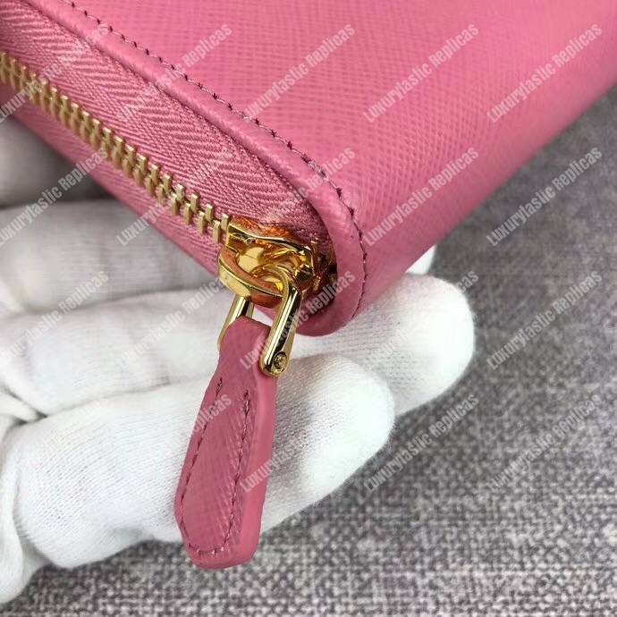 Pra*a large saffiano leather wallet pink gold hardware