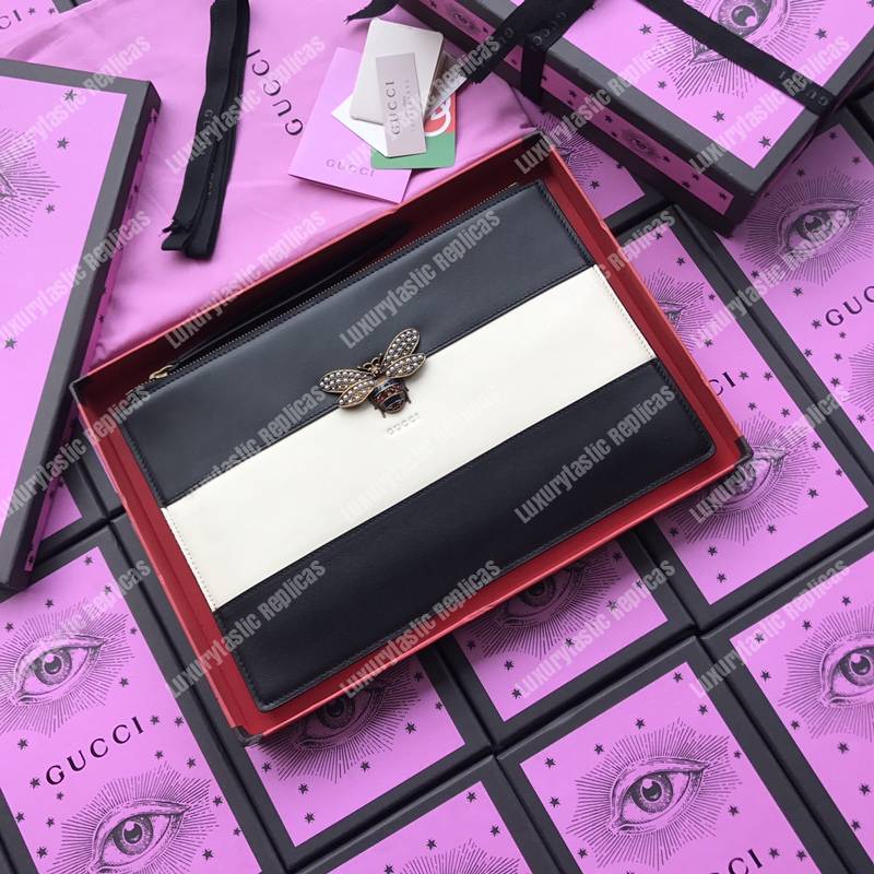 G*u*i bee leather pouch bag white/black
