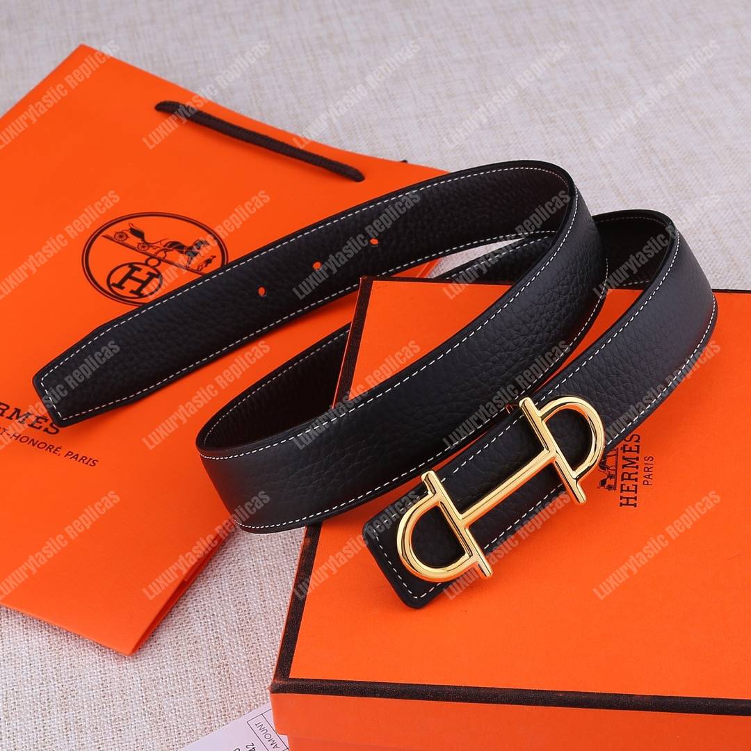 H**mes gamma belt buckle sellier reversible leather strap black