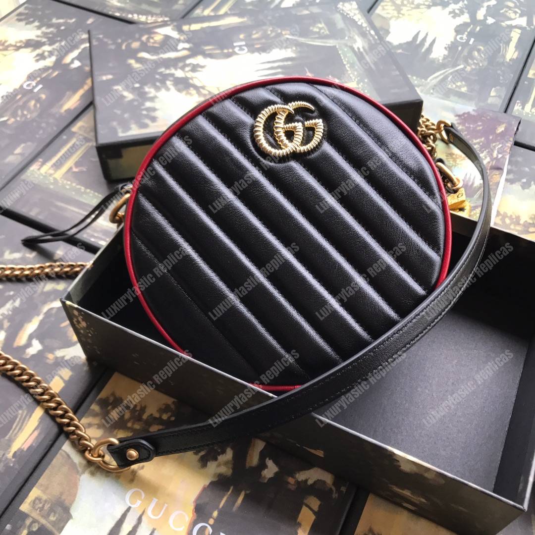 G*u*i gg marmont mini round shoulder bag black cerise