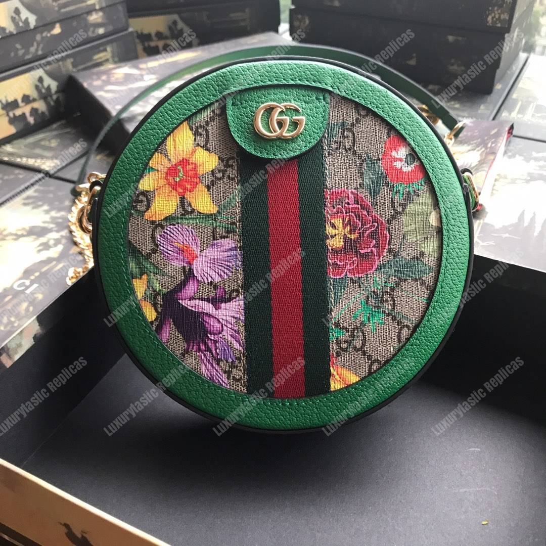G*u*i ophidia gg flora mini round shoulder bag green