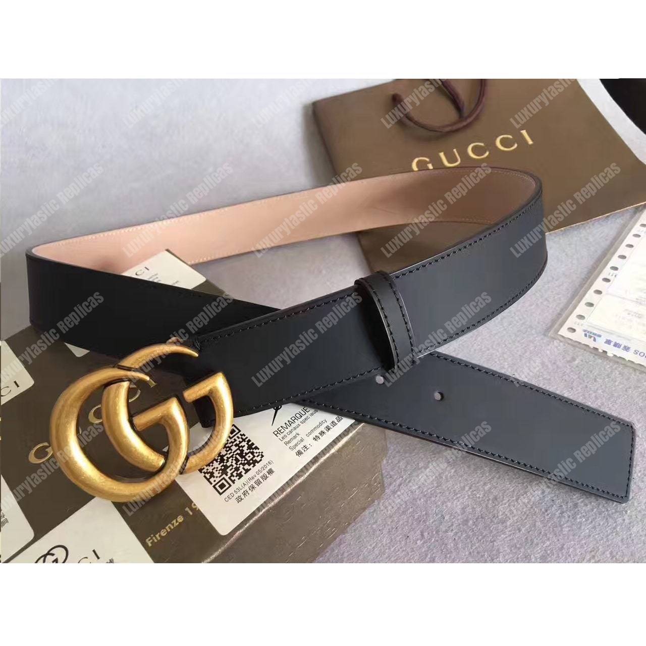 G*u*i black leather belt with double g buckle