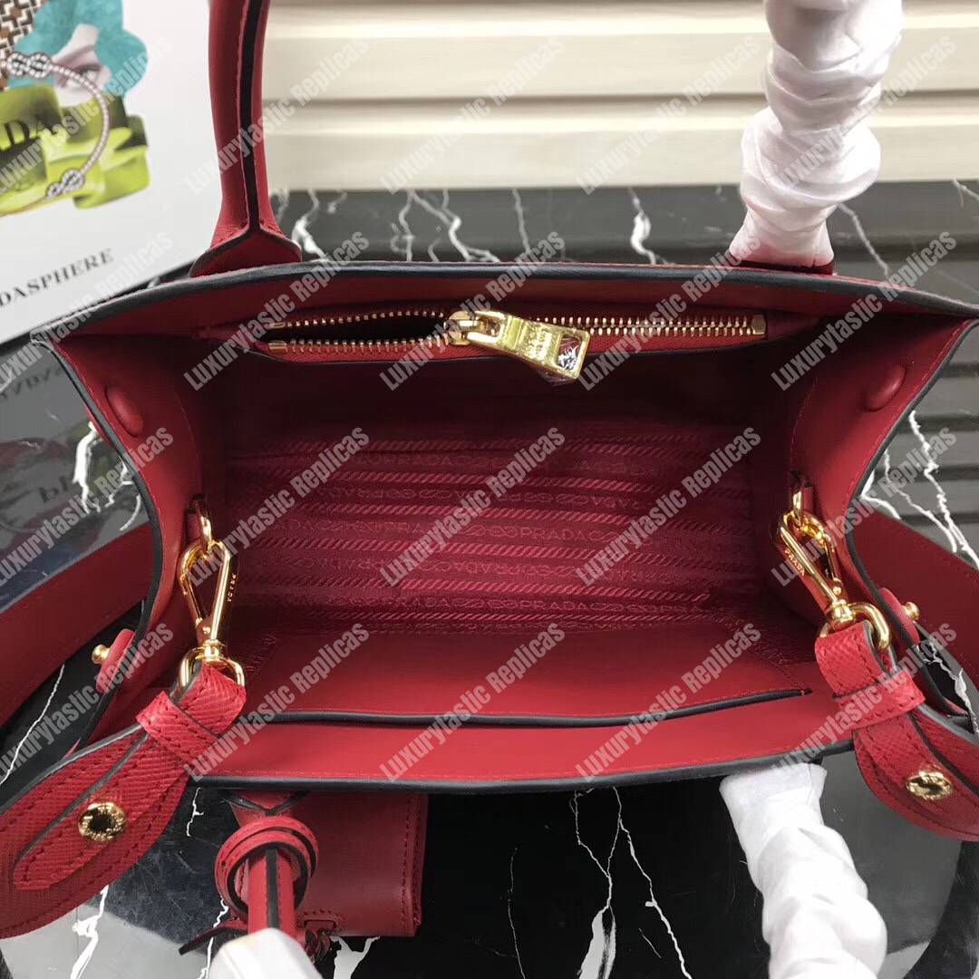pra*a monoCh*0me saffiano leather bag red