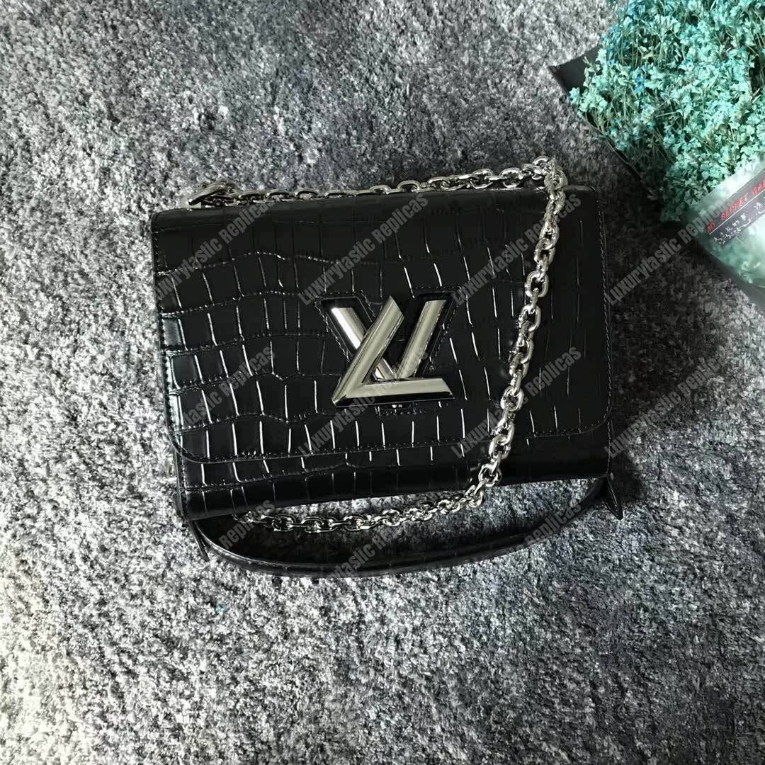LV Twist Bag MM Crocodilien Brillant Noir