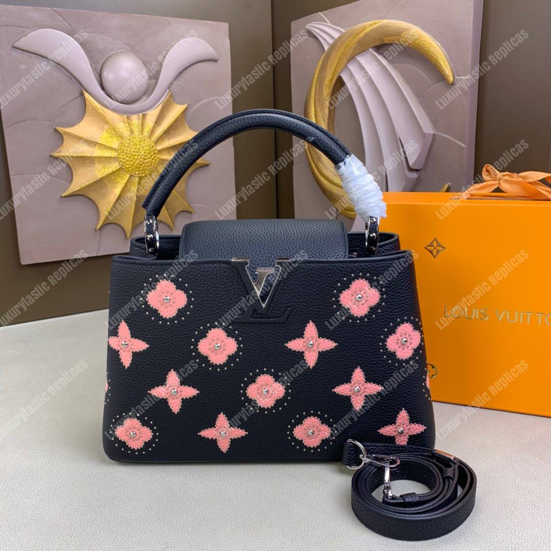 LV Capucines PM Taurillon Leather Monogram Flowers allover Black
