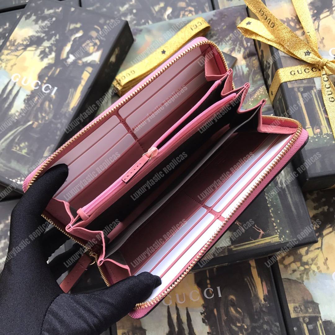 G*u*i signature zip around leather wallet pink