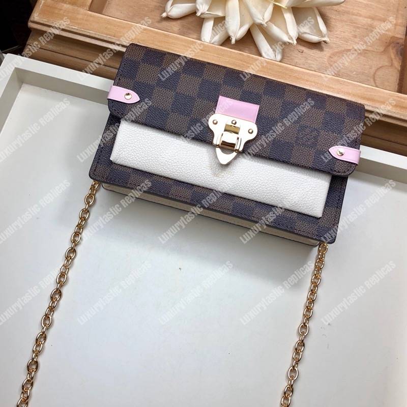 LV Vavin Chain Wallet Damier Ebene Creme