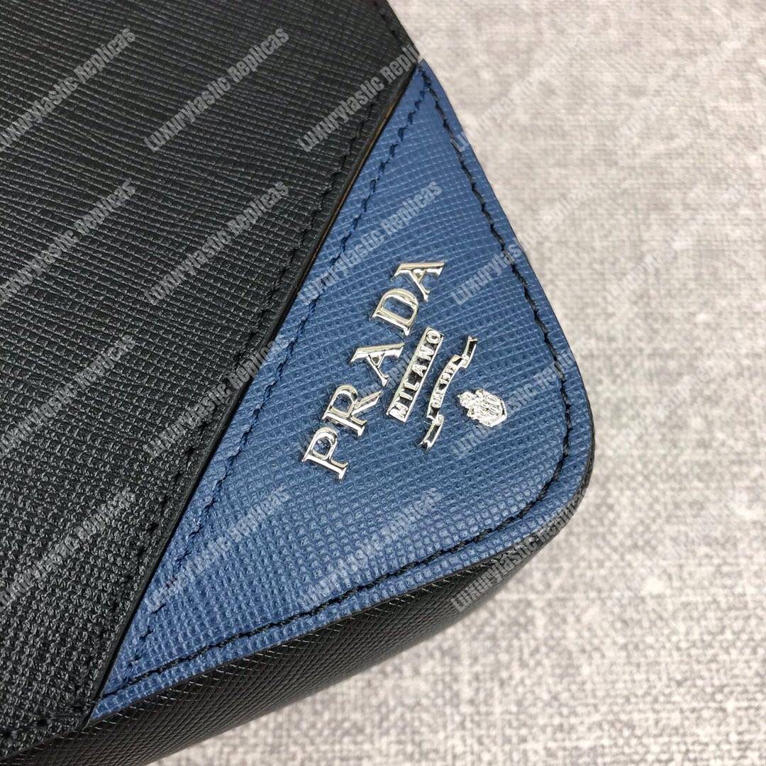 Pra*a saffiano leather men’s bag black / blue