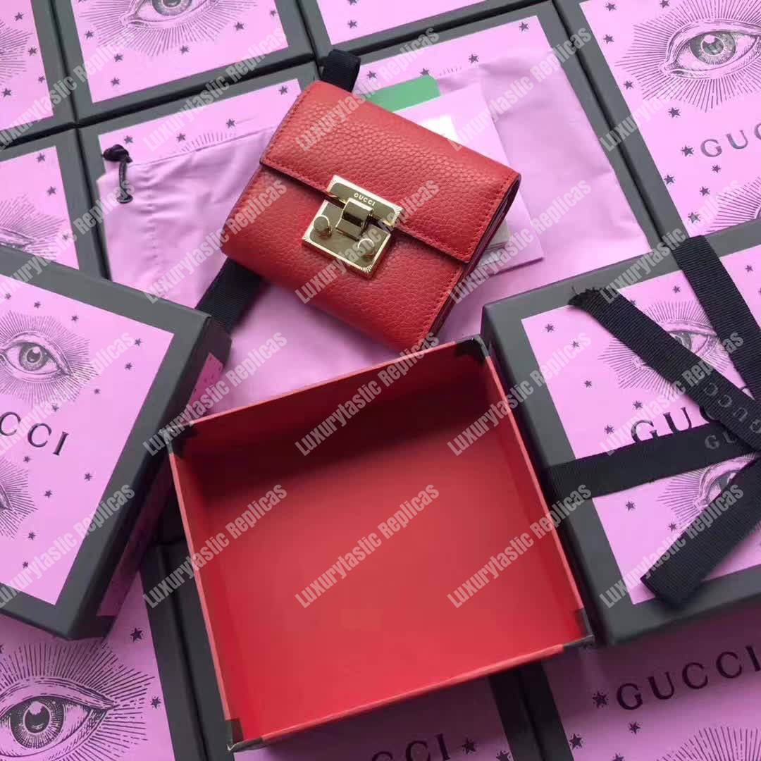 G*u*i padlock wallet hibiscus red