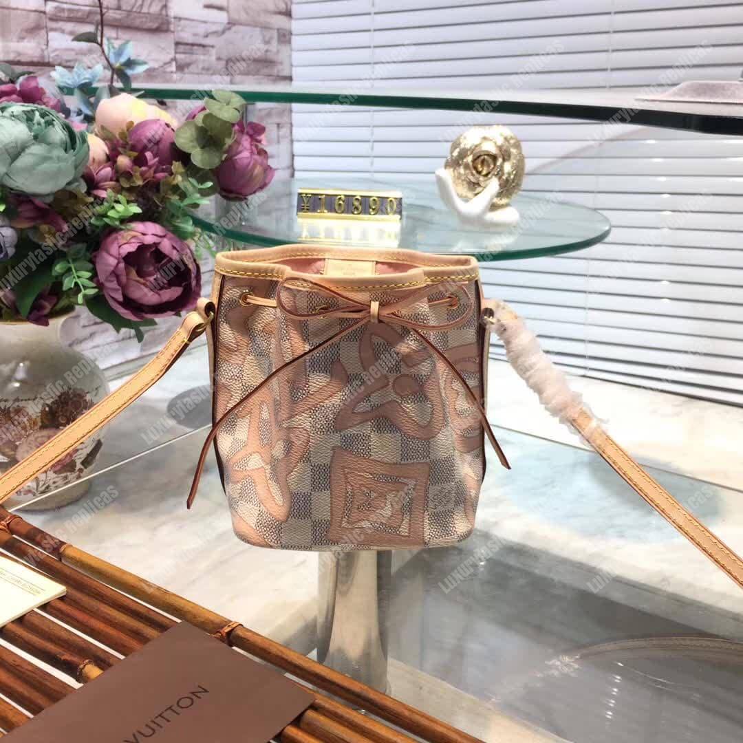 LV Nano Noe Shoulder Bag Damier Azur Canvas