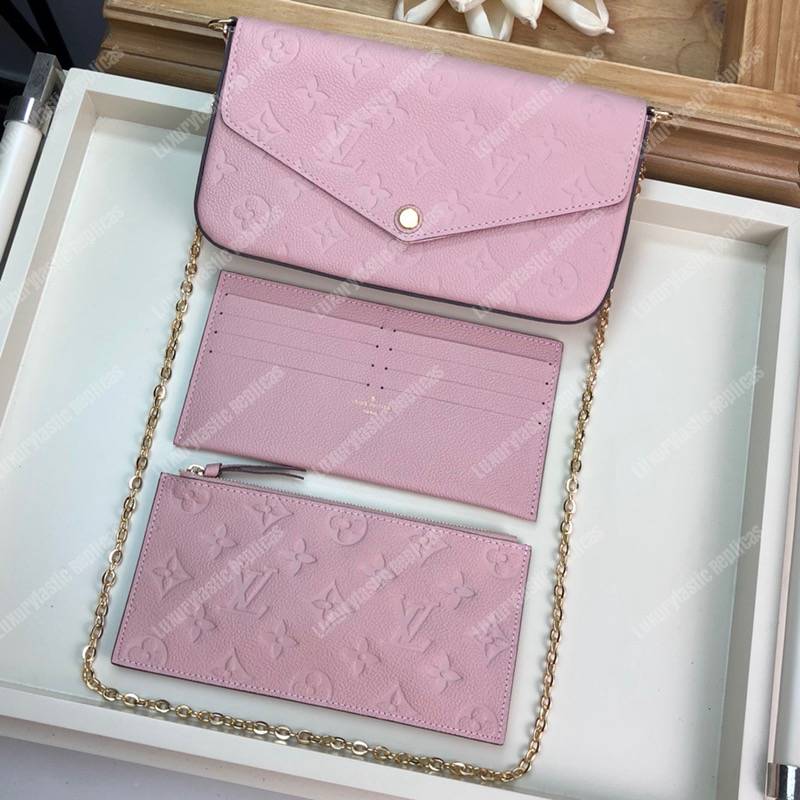 LV Pochette Felicie Monogram Empreinte Leather Rose Poudre