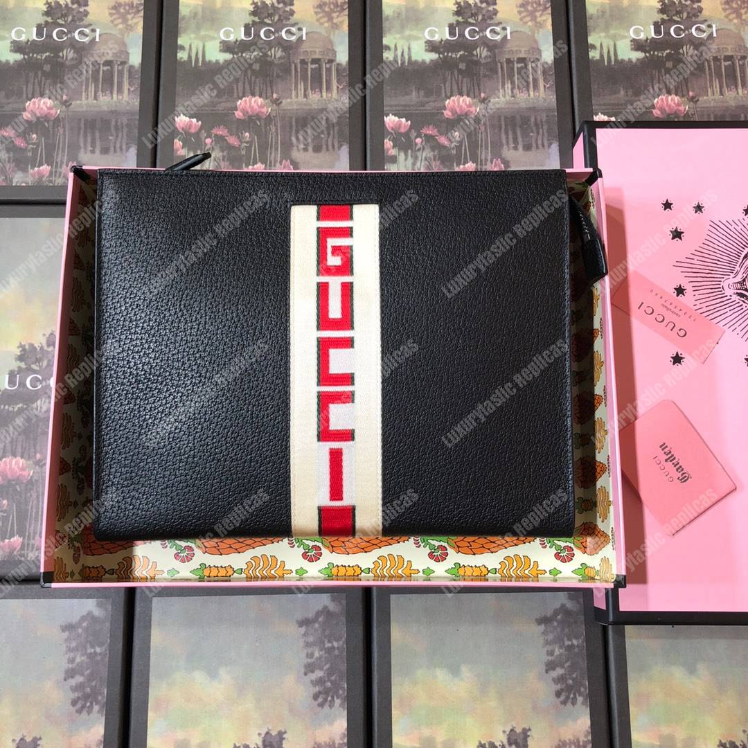 G*u*i stripe leather pouch black