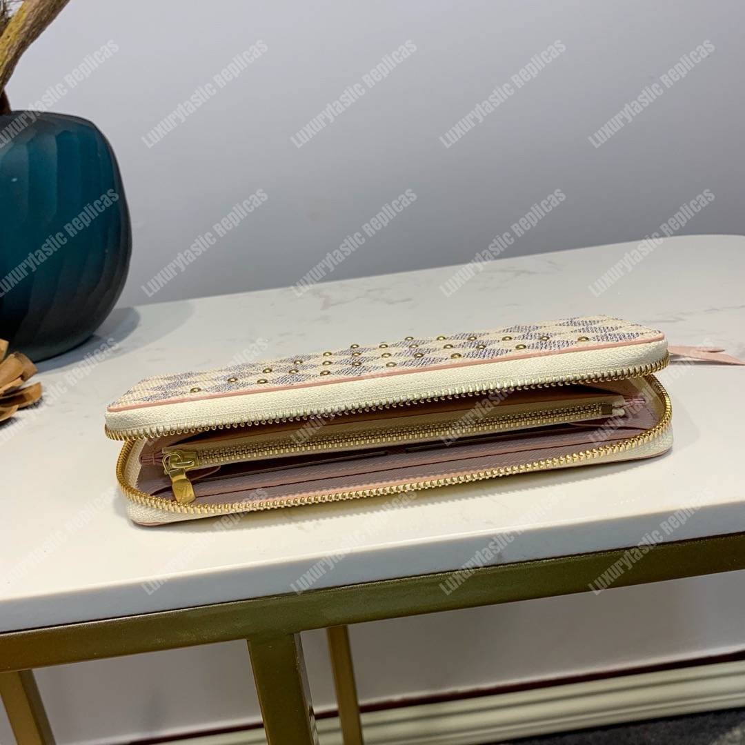 LV Clemence Wallet Damier Azur Rose Ballerine Pink