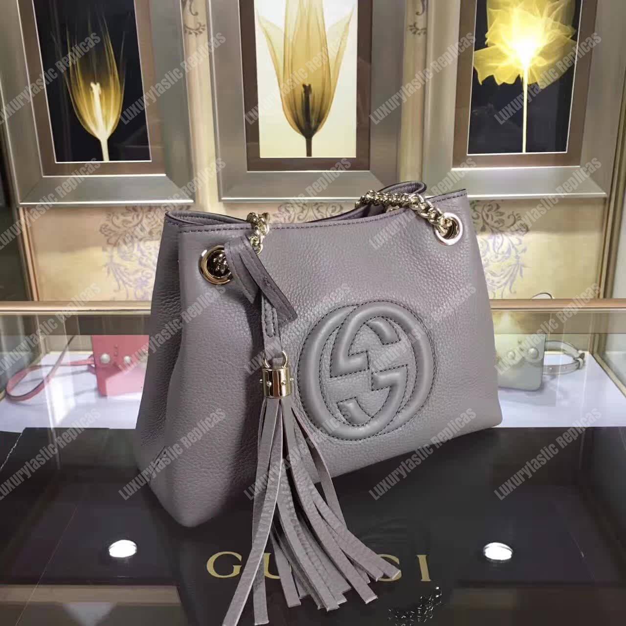 G*u*i soho leather chain strap shoulder bag grey