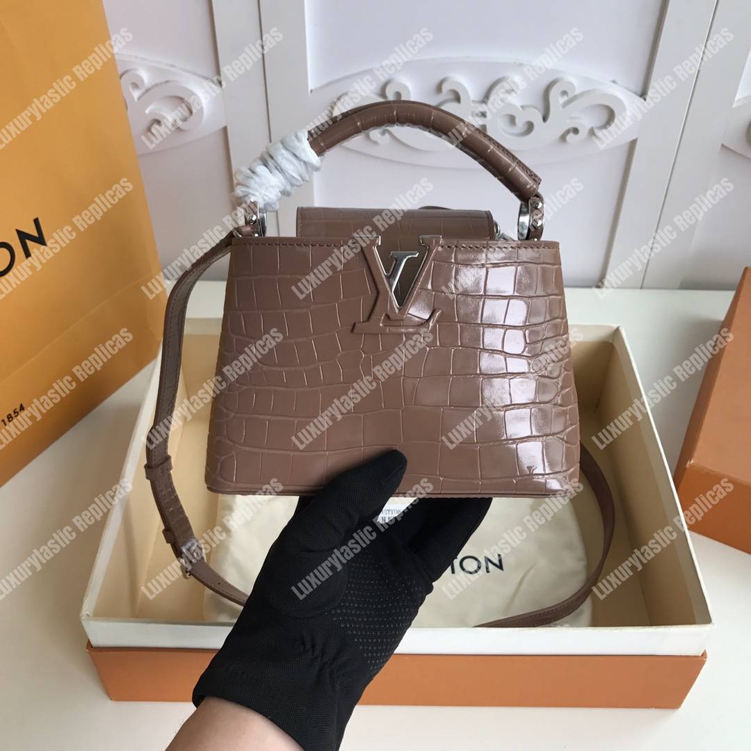 LV Capucines Mini Crocodilien Mat Taupe