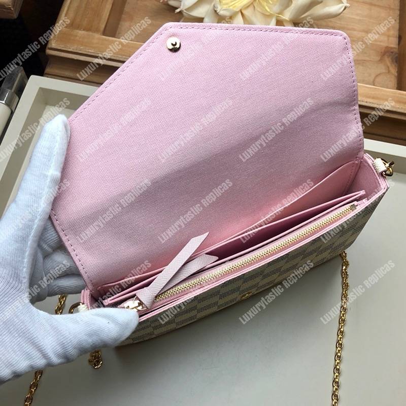 LV Pochette Félicie Damier Azur Soft Canvas Eau de Rose