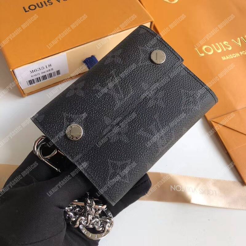 LV Rivets Chain Wallet Monogram Eclipse Canvas