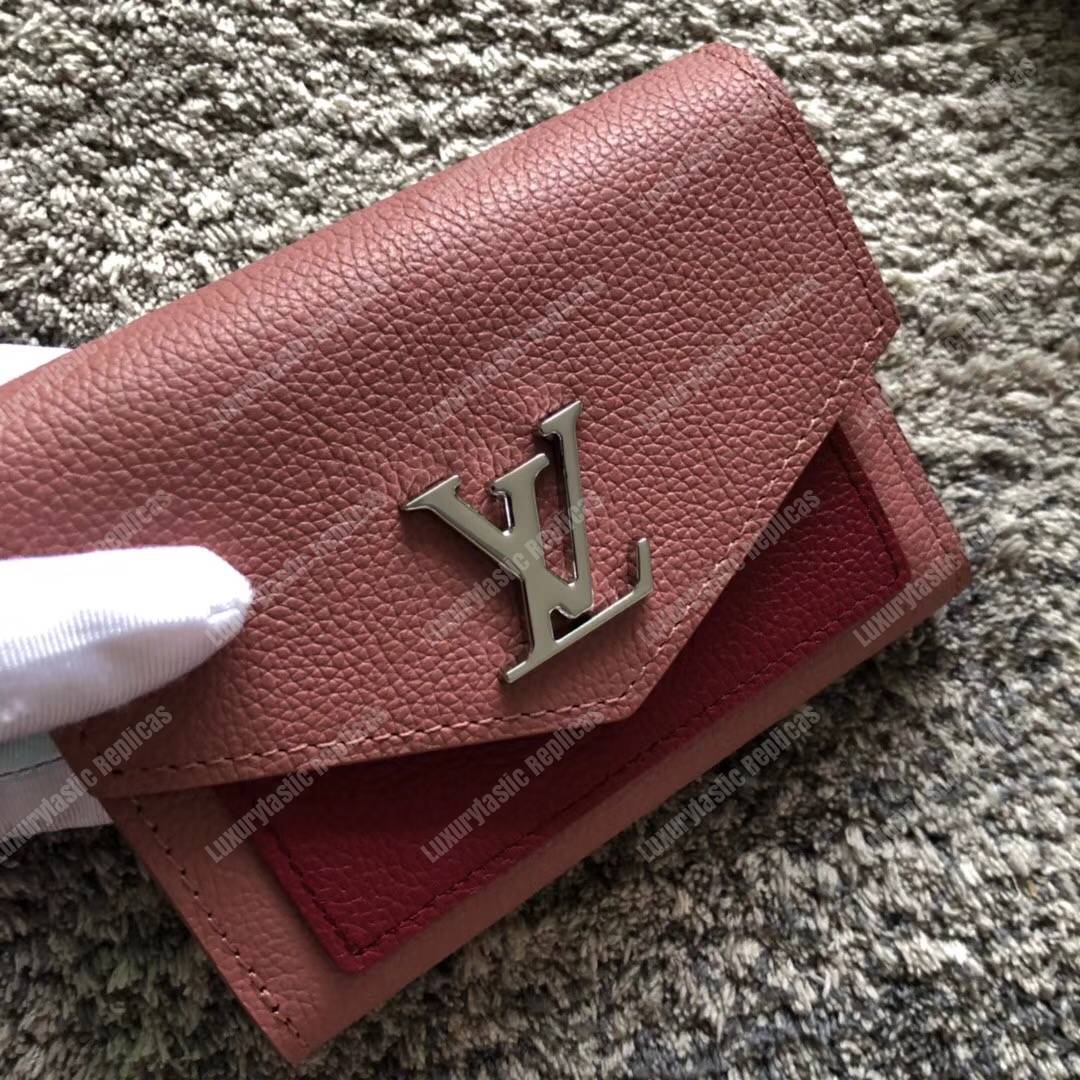 LV MyLockMe Compact Wallet Rose Boudoir Lie de Vin