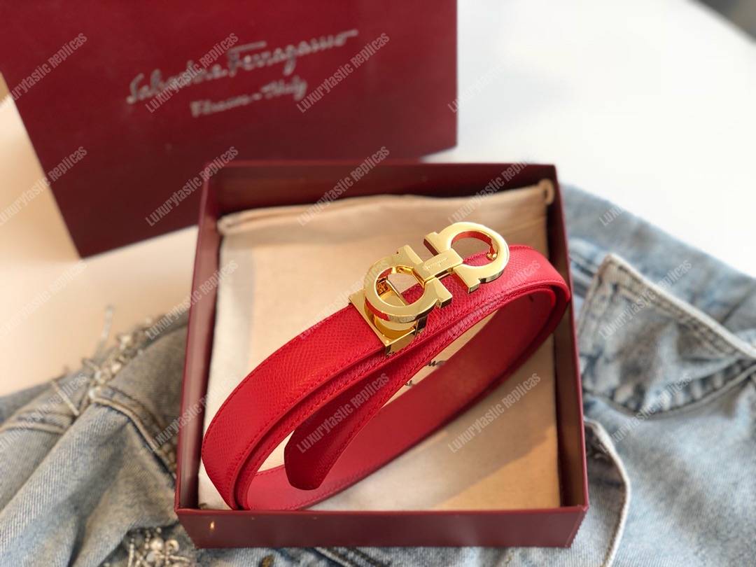 Salvatore Ferragamo Adjustable Gancini Belt Red