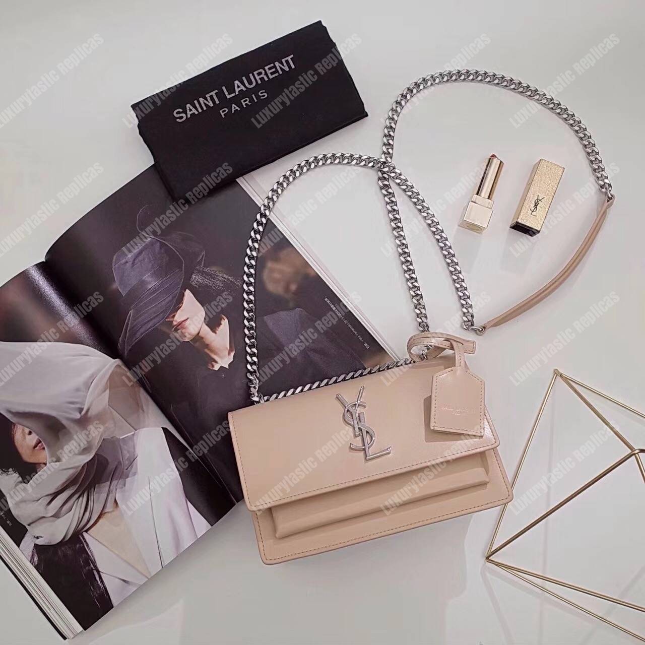 Saint Laurent Small Sunset Bag Powder Grained