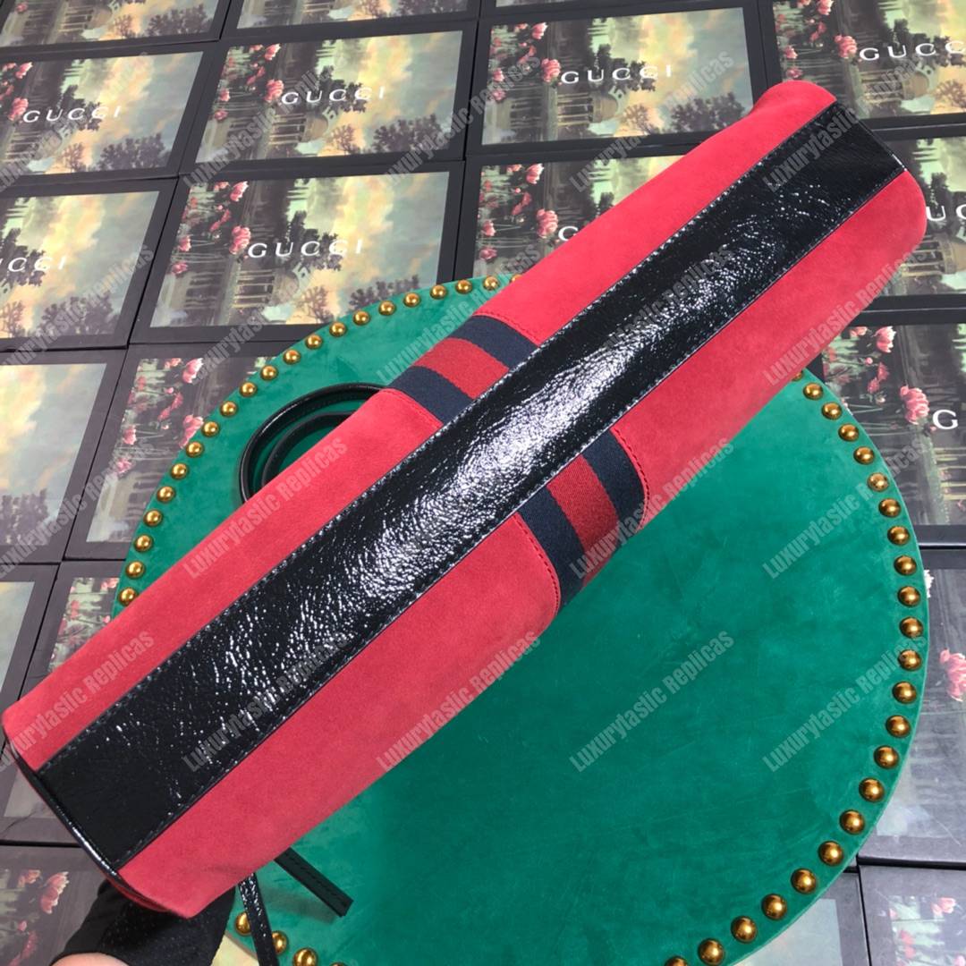 G*u*i re(belle) large top handle tote suede red