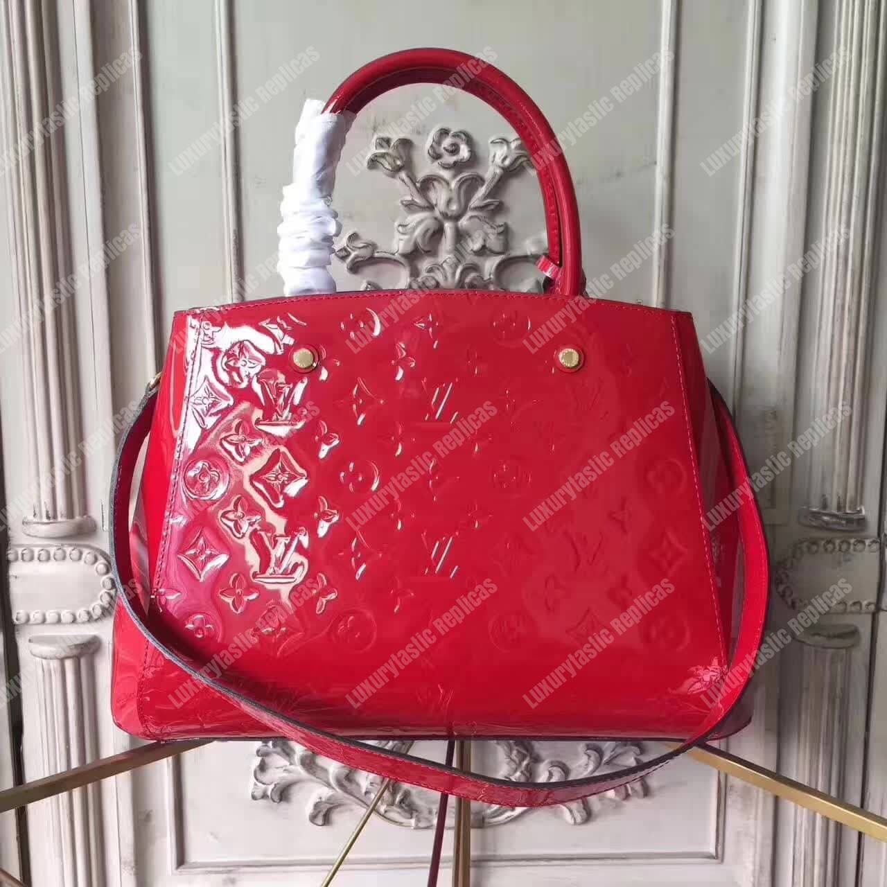 LV Montaigne MM Tote Bag Monogram Vernis Red