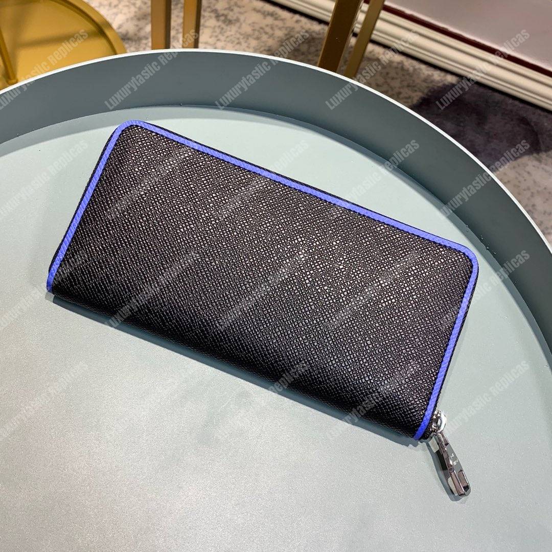LV Zippy Wallet Vertical Taiga Leather Blue Trim