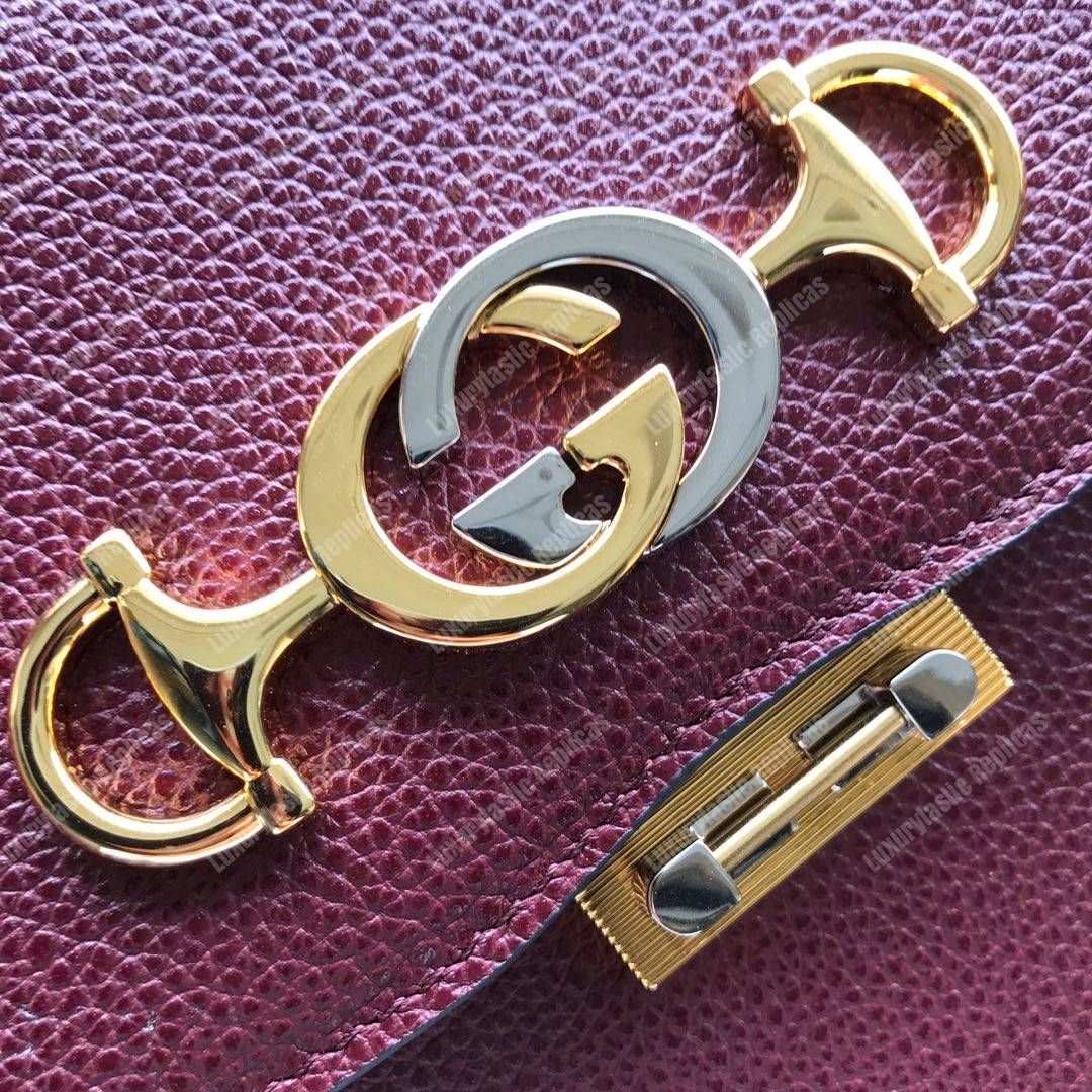 G*u*i zumi grainy leather small shoulder bag burgundy