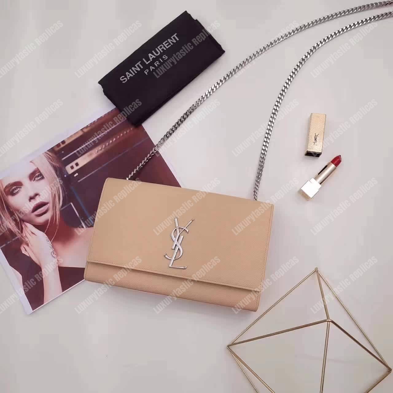 Saint Laurent Kate Medium In Grain De Poudre Embossed Leather Powder