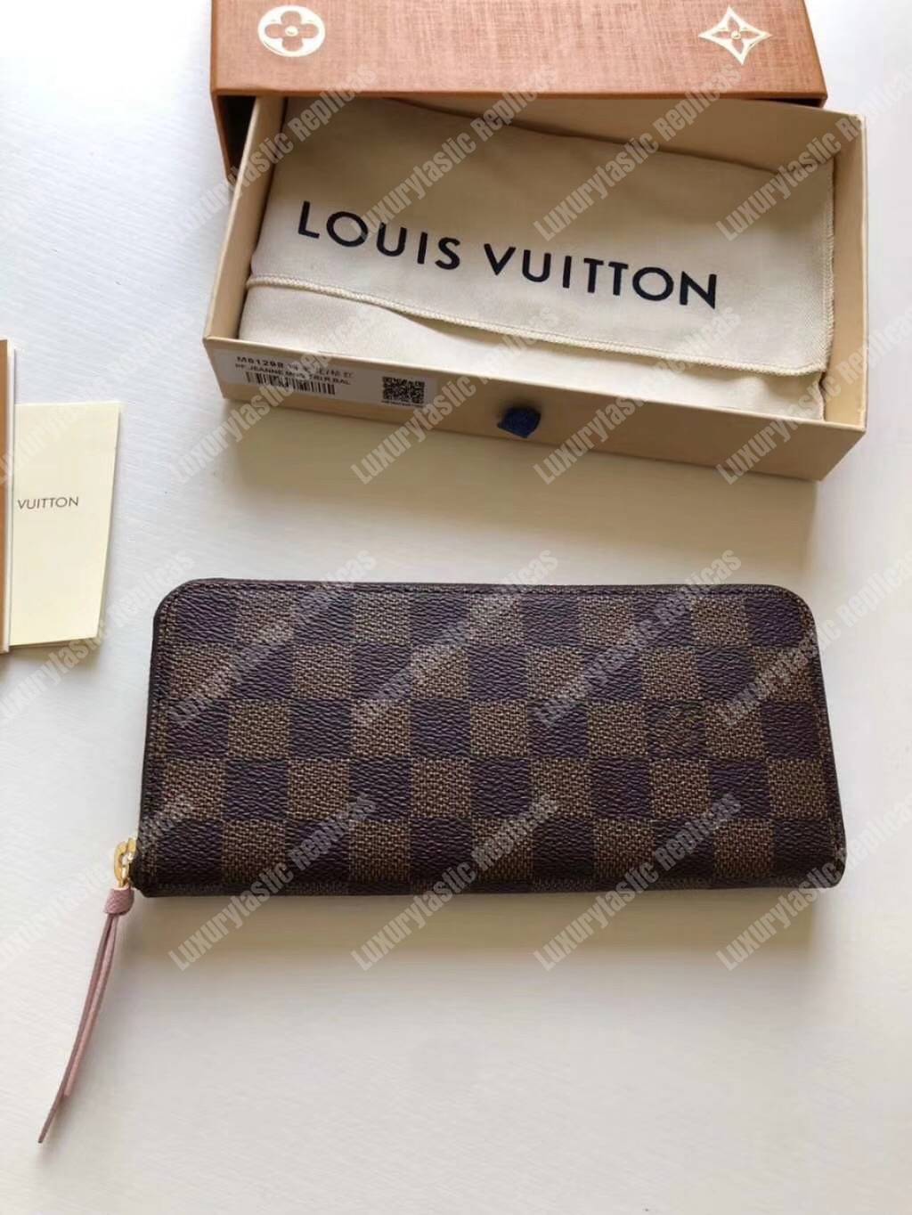 LV Clemence Wallet Damier Ebene Rose Ballerine