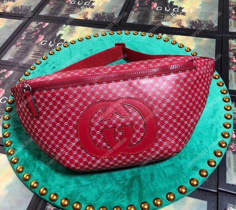 G*u*i G*u*i-dapper dan belt bag hibiscus red with white gg pattern