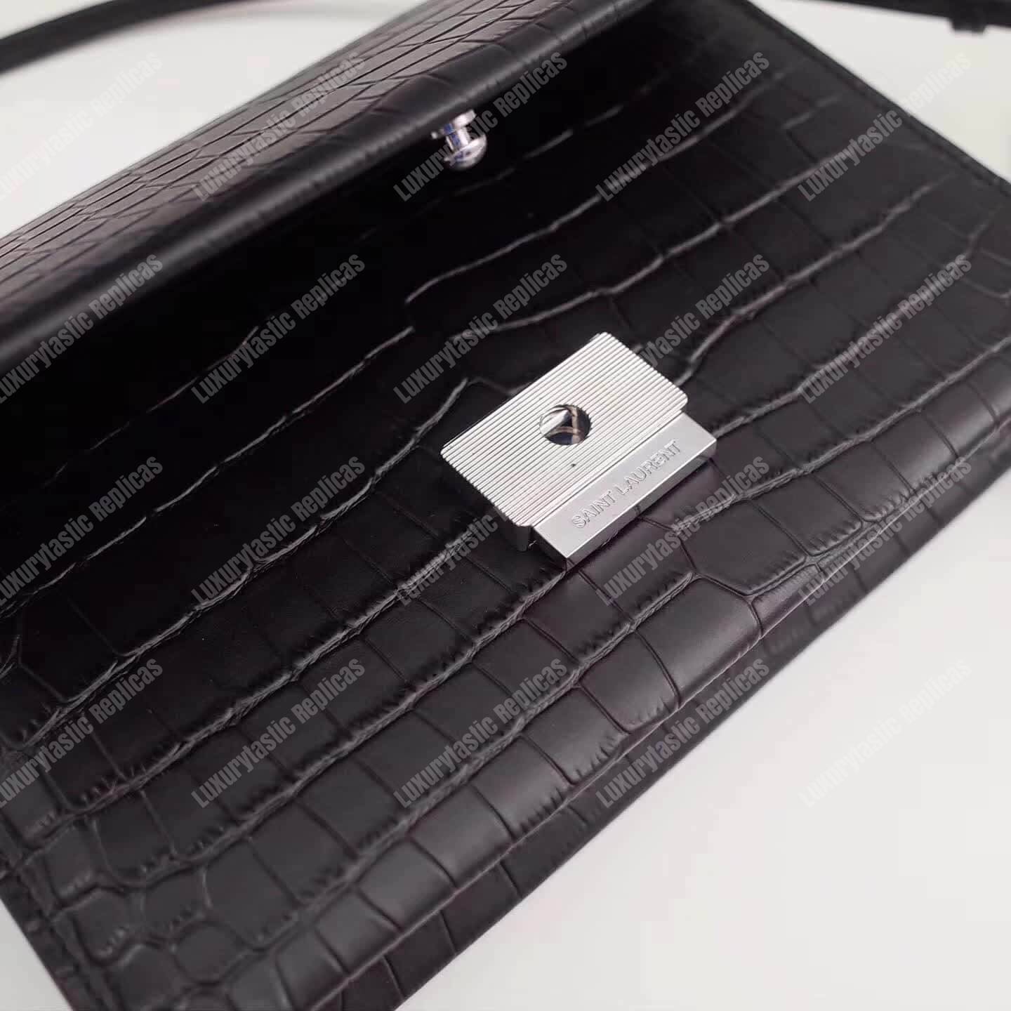 Saint Laurent Small Babylone Satchel Black Crocodile Embossed Leather