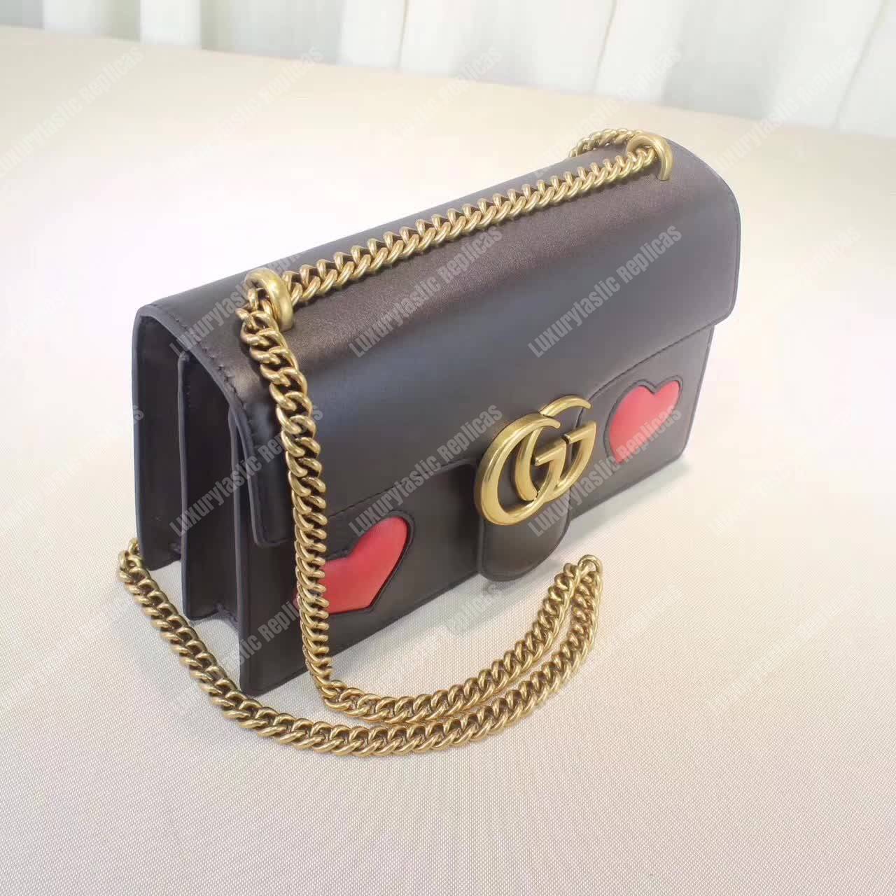 g*u*i gg marmont leather shoulder bag He**ts black