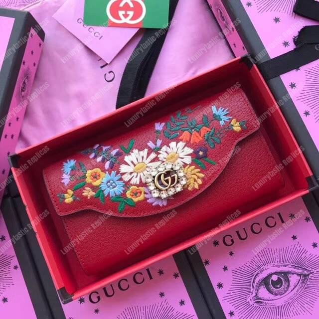 G*u*i embroidered leather continental wallet red