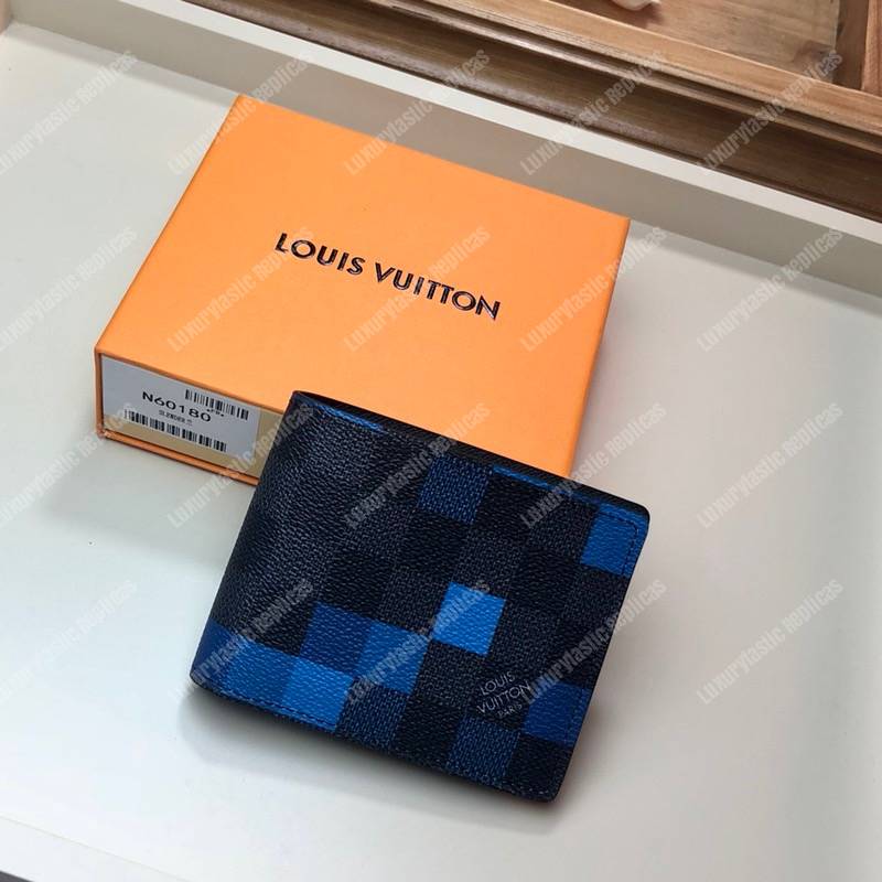 LV Slender Wallet Damier Graphite Pixel Blue