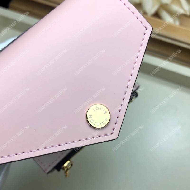 LV Zoé Wallet Damier Ebene Rose Ballerine colored leather