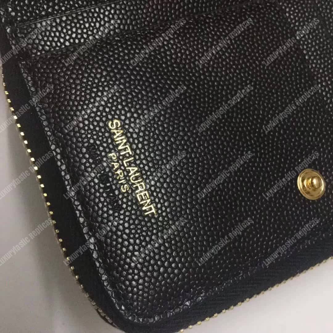 Saint Laurent Compact Zip Around Wallet Black Grain De Poudre