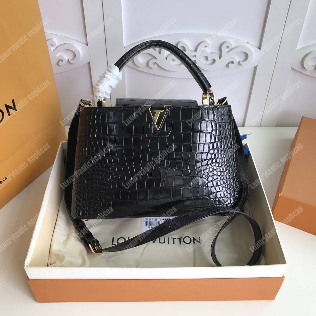 LV Capuccines PM Crocodilien Mat Noir
