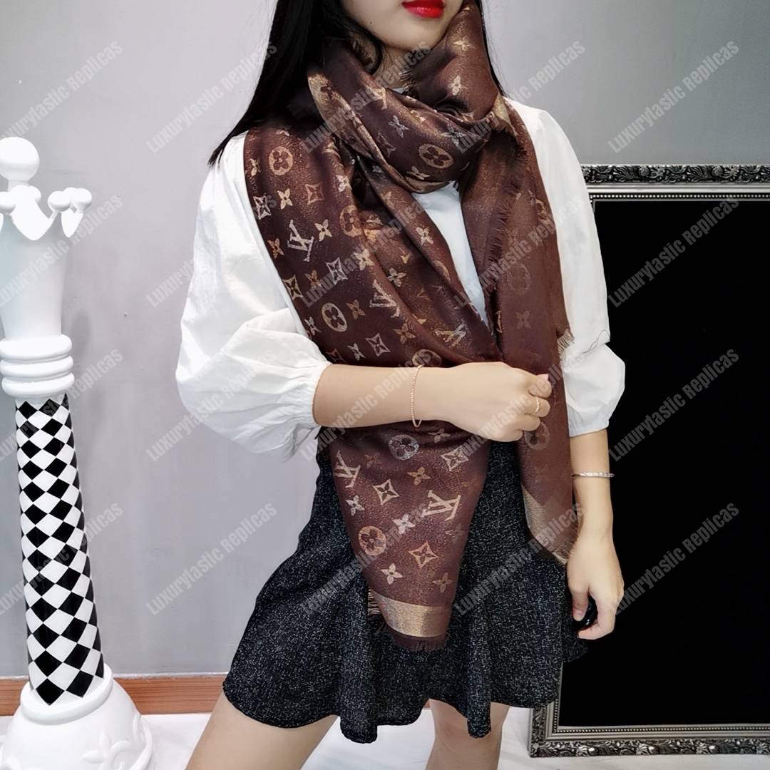 LV Monogram Shine Shawl Brown